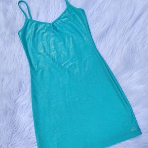 AMERICAN APPAREL • RARE CALI SUN & FUN AQUA BLUE SPANDEX SPARKLE MINI TANK DRESS